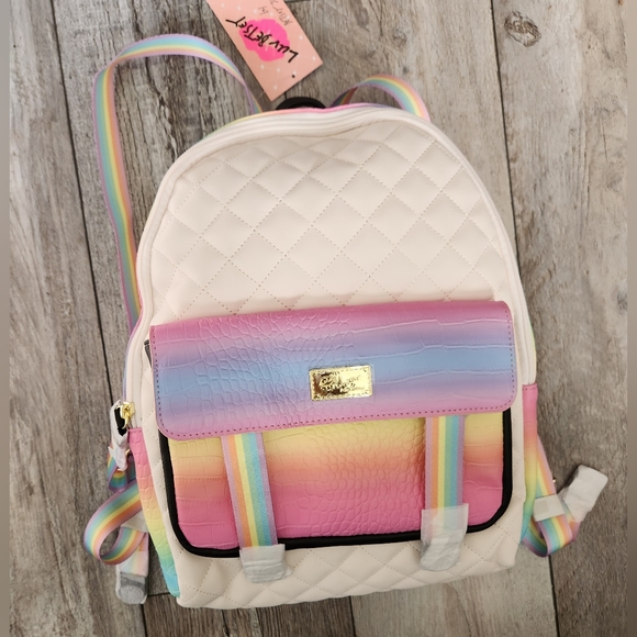 Betsey Johnson White & Pastel Ombre' Croc-Embossed Backpack - Picture 1 of 11